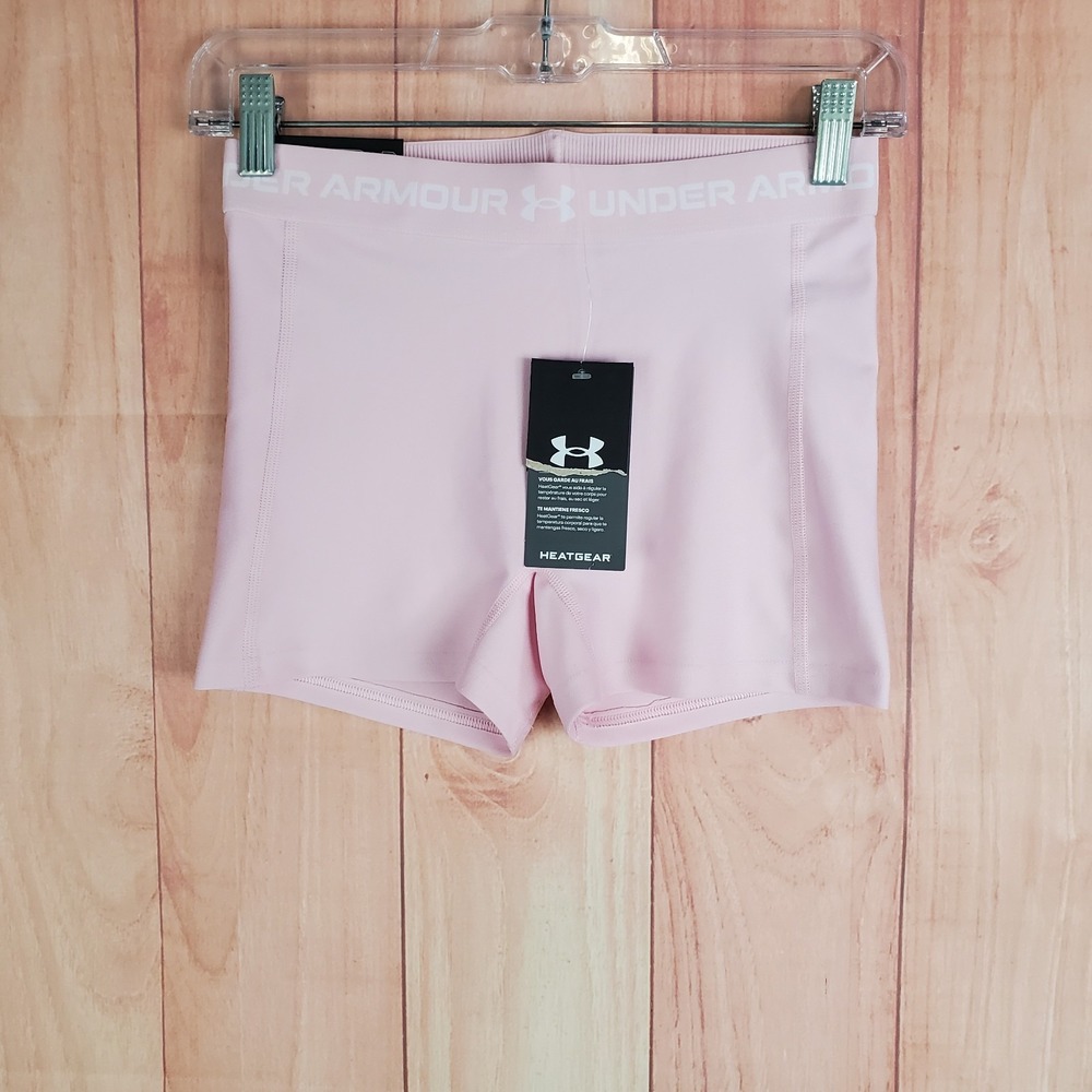 Under Armour HeatGear Shorty Womens Shorts Small Pink Mid Rise Elastic Waist